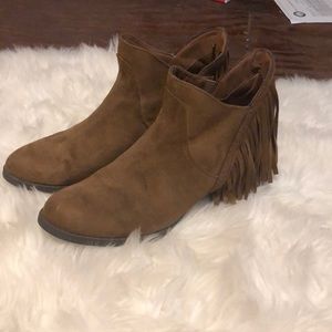 Brown Fringe Booties
